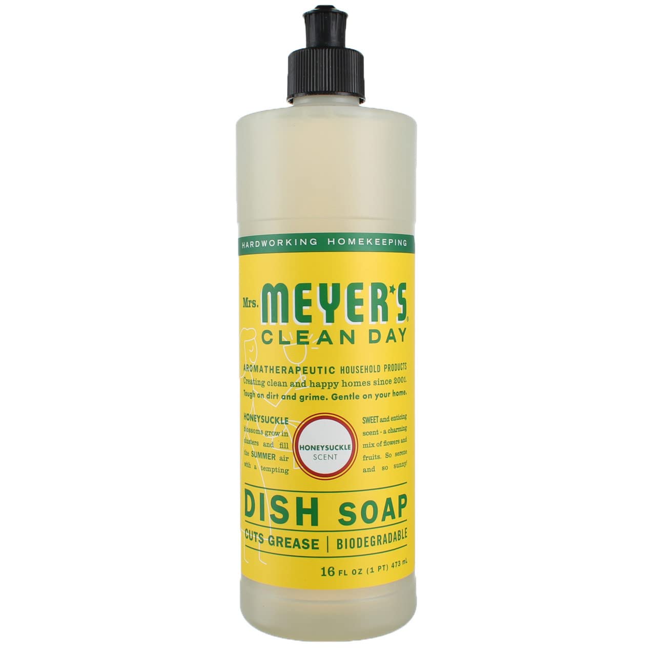 Mrs Meyers 17423 16 Oz Honeysuckle Liquid Dish Soap