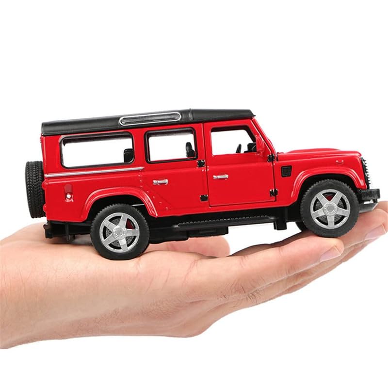 Image of Kids Model 1:32 Defender Die Cast Metal Car Pull Back Action Opening Doors with Realistic Engine Sound Lights Toy Car Gift for Boys - Red