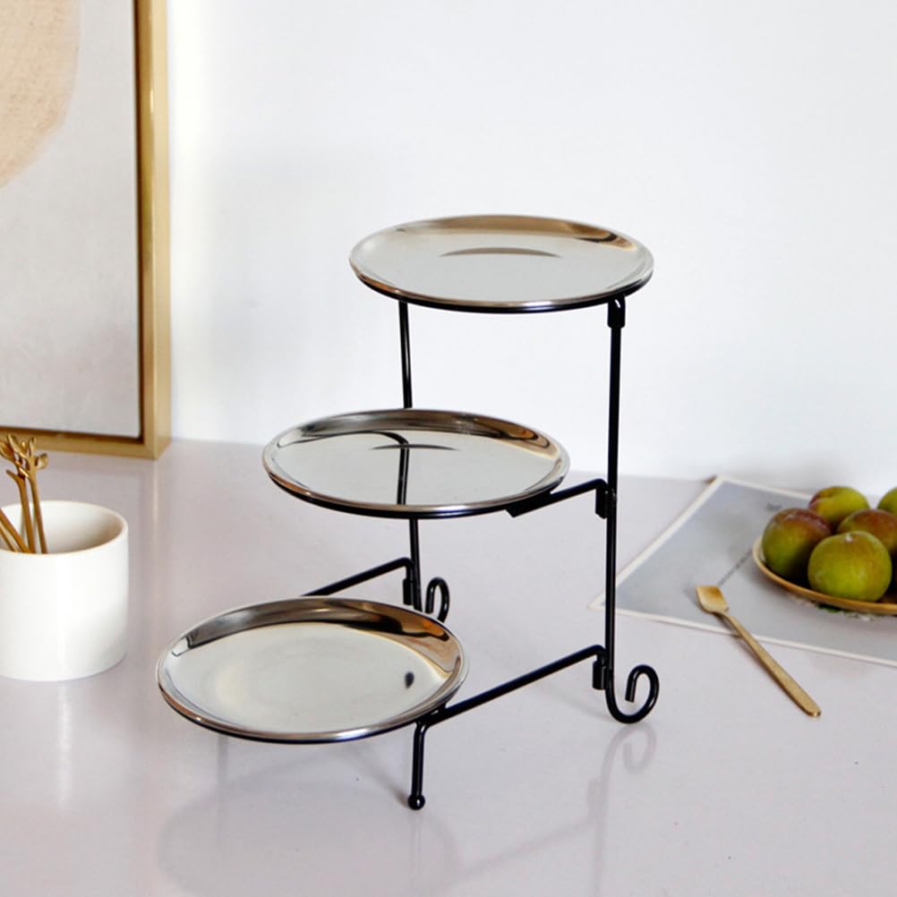 Soporte para tartas de tres niveles, exhibición de postres de acero inoxidable para cupcakes, y servir mesa baja, vajilla elegante para el hogar, fiestas y eventos
