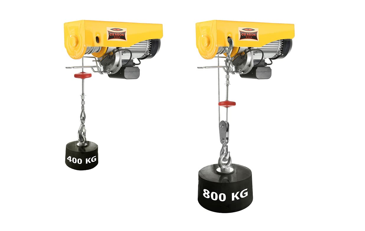 Dragon Winch Wciągarka elektryczna Hoist 400/800 kg, podnośnik linowy 230 V, zapewnia bezpieczną i płynną pracę w warsztacie lub magazynie, z automatycznym hamulcem i pilotem zdalnego sterowania