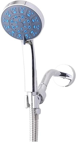 Miniatura 2 de Cabezal de ducha de mano de alta presión, 5 ajustes, potente cabezal de ducha de agua contra flujo de agua de baja presión con manguera de acero