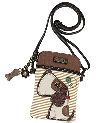 Chala Toffy Dog Cellphone Crossbody Handbag - Convertible Strap (Brown Stripe)