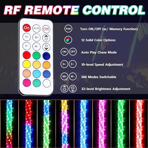 Image of LED Whip Lights, AKD Part 2PCS 4FT Lighted Whips RF Remote Control RGB LED Whip Antenna Chase Lights Warning Light for UTV ATV SXS Side By Side RZR Can-Am Kawasaki Honda Trucks Boat