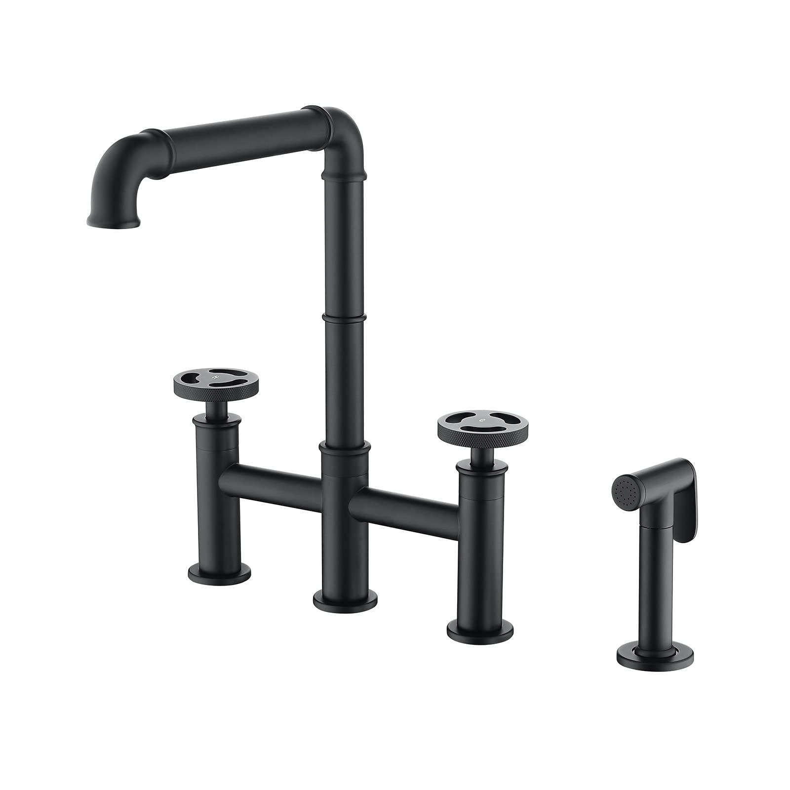 Industrial Kitchen Faucets,4 Hole 2 Handle Black Taps with Bidet Faucet, Brass Deck Mounted Cold and Hot Water Mixer Sink Faucet