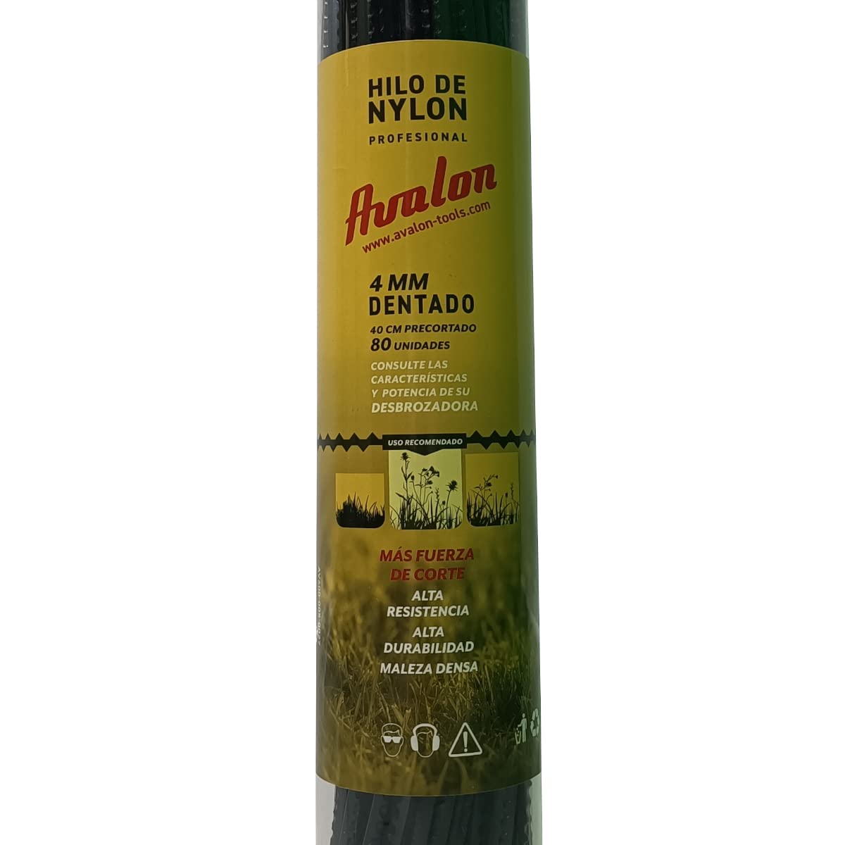 Avalon - Tiras de Hilo Dentado de Nylon Precortado para Desbrozadora y Cortacésped (4 mm - 80 Unidades) - Compatible con Cabezales multihilo y pomos de Aluminio de desbrozadora y cortacesped