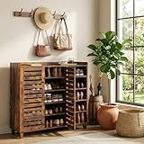 Karl home 5-Tier Shoe Storage Cabinet, Farmhouse Shoe Rack Organizer Cabinet with 5 Side Cabinets, Tabletop Baffle, Corrosion-Resistant Wood Finish, Hidden Shoe Storage for Entryway