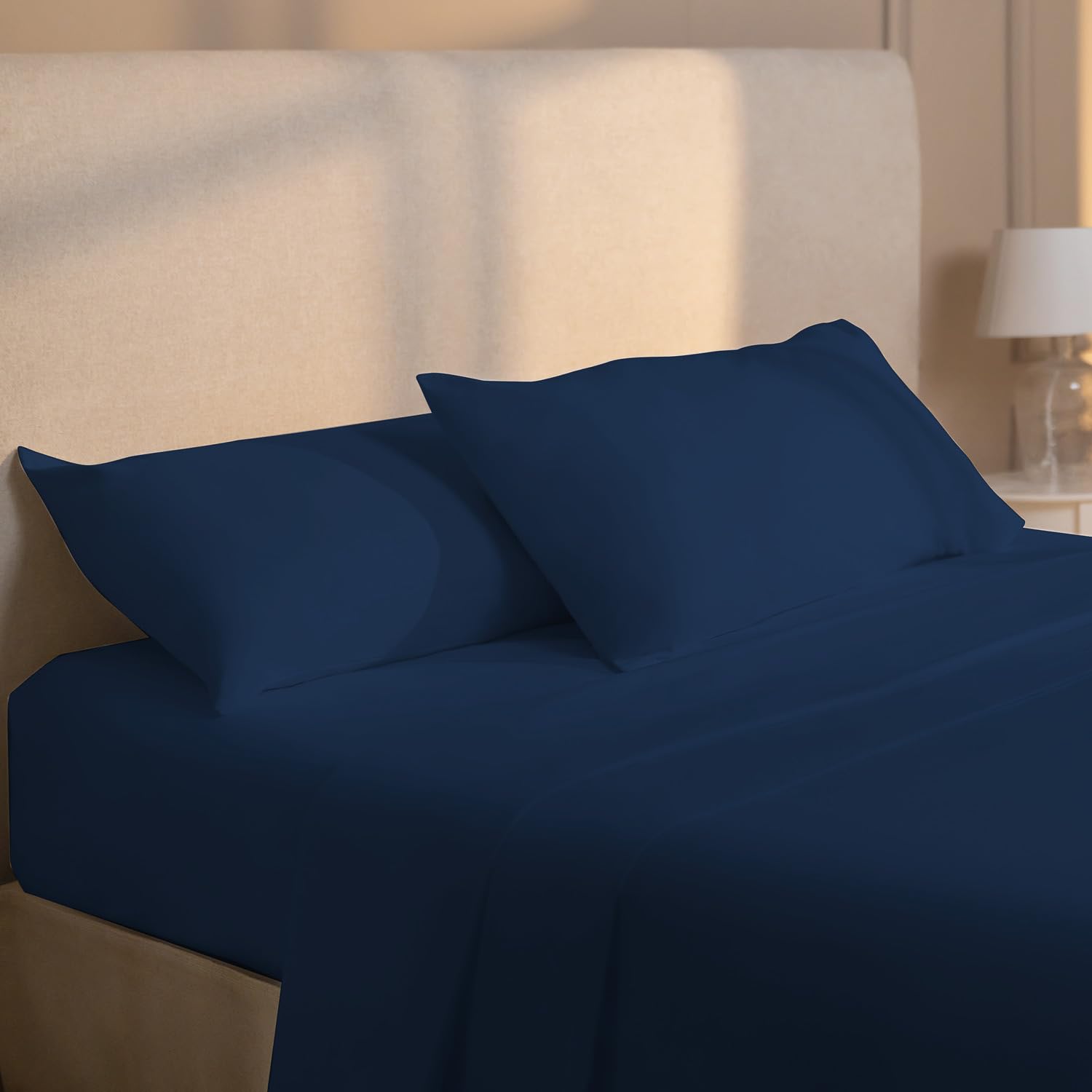Dreamzie Lenzuola Matrimoniali 160x200 cm - Completo Lenzuola 4 Pezzi in Microfibre - Lenzuolo con Angoli - Lenzuola Sopra - 2 Federa 50x80 - Lenzuola Matrimoniali 160x200cm Blu Scuro