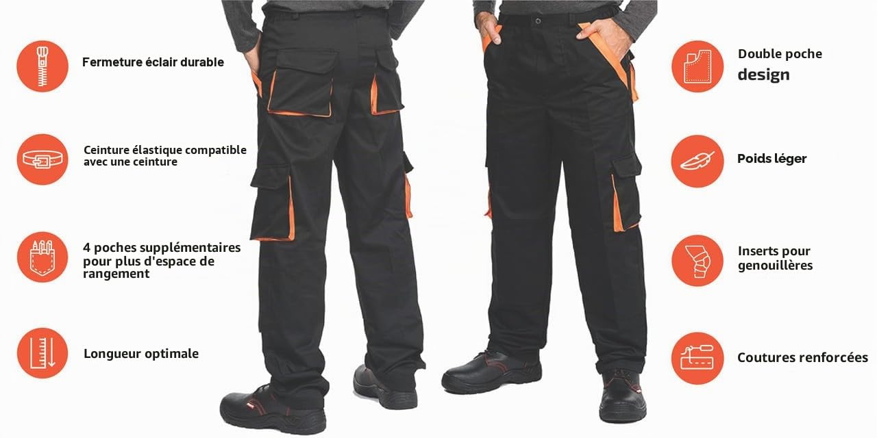 MAZALAT work wear Pantalon de Travail Homme, avec des Poches Genouillere, Vetement Travail, Grande Taille S - XXXL, Pantalon Travail Homme, Cargo, Poches Multifonctions, Vetements de Travail