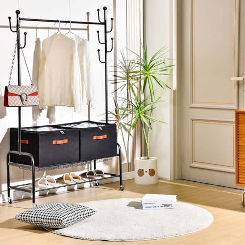 Image of INSTY 2 Pack Shoe Organizer for Closet, Fits up to 32 Pairs, Adjustable Dividers for Shoe Storage, Space-Saving Shoe Bins and Clear Top, Black