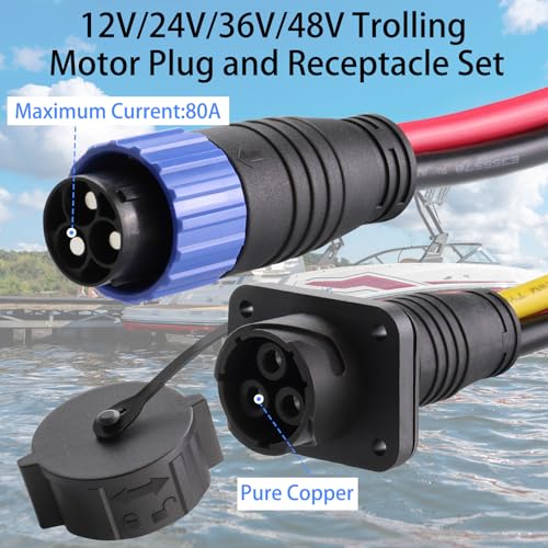 image for NOVINO 80A Trolling Motor Plug & Receptacle for Minn Kota 2 or 3 Wire 