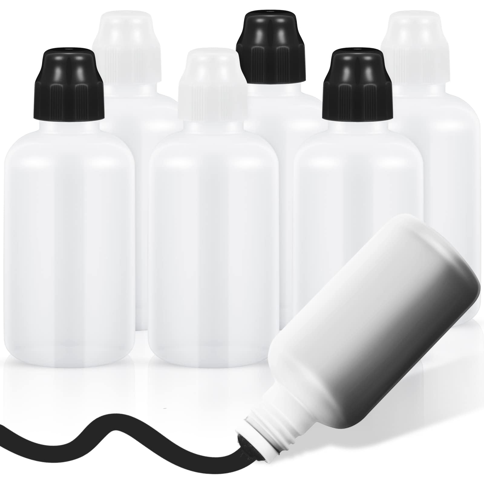 NALACAL Paint Dabbers Bottles, Empty 2 Ounce Marker Bottle, White Black Refillable Graffiti Markers Mop, Sponge Tip Empty Squeeze Bottle Dauber Top applicator for Wooden Plastic Boards Cloth (6 Set)