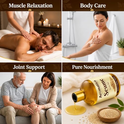 Image of AROMATICO Sesame Oil for Massage - Ayurvedic Warm Massage Oil with Cold Pressed Sesame for Muscle Relaxation & Daily Abhyanga | 300ml