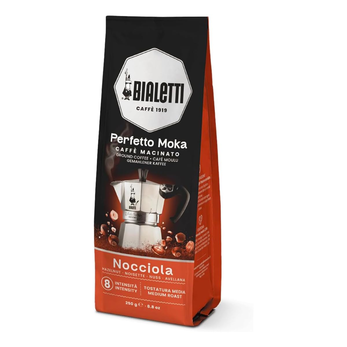 BIALETTI Caffè Macinato Perfetto Moka, 6 Sacchetti da 250 Grammi, Caramello, Tiramisù, Nocciola, Cioccolato, Intenso, Pregiato