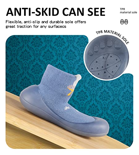 Sebellst Baby Boy Sock Shoes Animal Rubber Sole Non-Skid Indoor Slipper Infant Boys First Walking Floor Slipper Toddler Soft Sole Cotton Breathable Lightwewight Baby Shoes (Blue, 18-24 Months) #TOP3