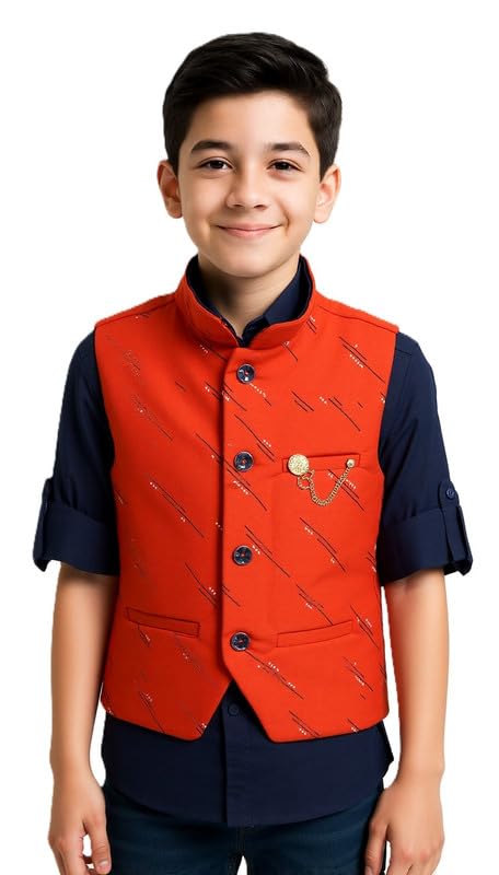 Image of CHARCHIT Boys Solid Print Nehru Jacket and Shirt