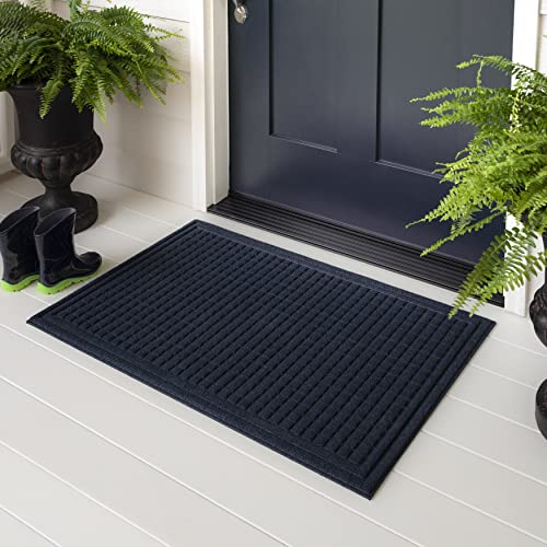 Mohawk Home Entryway Door Mat 3' x 4' All Weather Doormat Outdoor Non Slip Recycled Rubber, Blue Squares