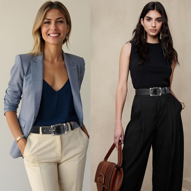 Womens Belts for Jeans Dress Black Belt Goth Western Woman Genuine Leather Trendy Women's Vintage Buckle Plus Size Belt - Image 6