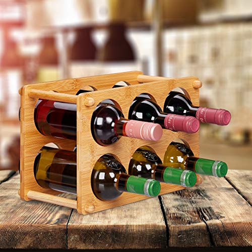 Relaxdays Bamboo Wine Rack, 6 Bottles Capacity, Arch-Shape, Table Stand, H x W x D 21 x 32 x 18.5 cm, Natural