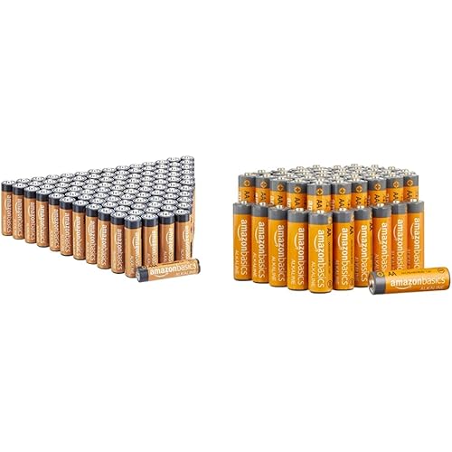 Amazon Basics 100 Pack AAA High-Performance Alkaline Batteries, 10-Year Shelf Life, Easy to Open Value Pack & 48 Pack AA High-Performance Alkaline Batteries, 10-Year Shelf Life