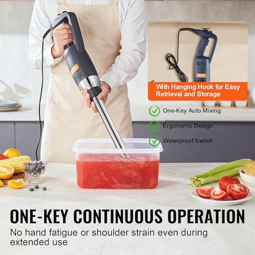 Image of VEVOR Commercial Immersion Blender, 350W Heavy Duty Hand Mixer, 16 inch Stepless Variable Speed Mixer with Stainless Steel Blade, Multi-Purpose Portable Mixer for Soup, Sauces, Mashed Potatoes, Cream