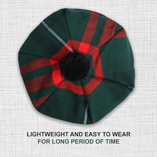 Image of Scottish Tam O' Shanter Hat Tartan Bonnet Pom Pom Wool Flat Cap One Size