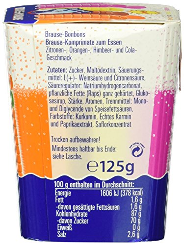 Frigeo Ahoj-Brause Frigeo Ahoj-Brause, Die Klassiker: runde Brause-Bonbons in den vier Geschmacksrichtungen Zitrone, Orange, Himbeere und Cola, 1-er Pack (1 x 125 g) - Detailansicht 2 | TV | Video | Foto