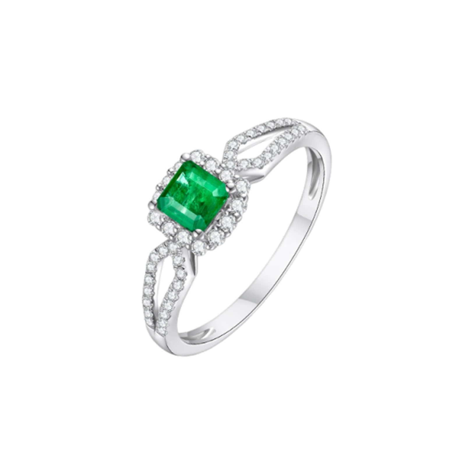 Pierścionek damski, białe złoto, prawdziwe złoto, pierścionek zaręczynowy, elegancki 0,4 ct szmaragdowy pierścionek dla kobiet
