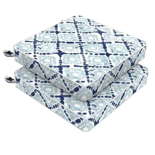 LVTXIII Patio Chair Cushions 19"x19"x3", Water-Repellent Outdoor Seat Cushions for Patio Furniture, Square Chair Pads with Ties for Home Garden Decoration, Set of 2, Boho Geometry Blue Deal