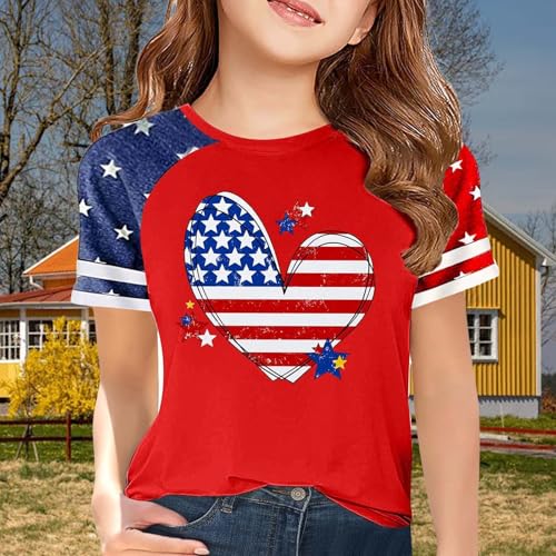 Girls 4th of July Short Sleeve T Shirts Kids Girls Loose Cute Star Crew Neck Patriotic Tees Tops Summer Outfits3