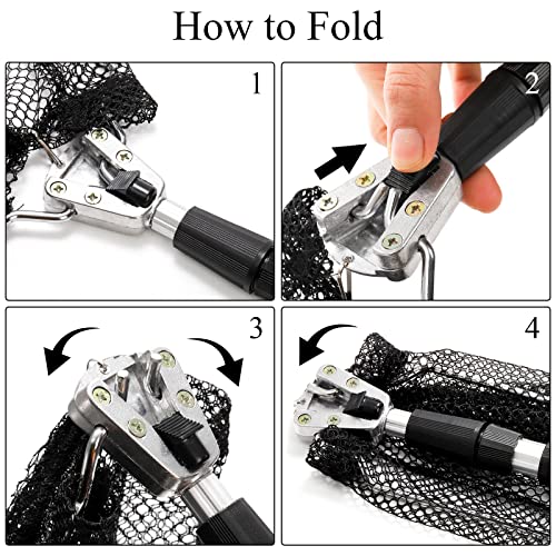ZENFUN 2 Pack Fishing Net with Telescopic Pole Handle, Fish Landing Net with Sturdy Collapsible Handle, Folding Nylon Mesh Landing Net for Saltwater and Freshwater, Extend to 51 in(Black, White)