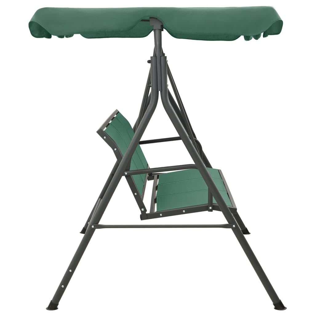 vidaXL Dondolo da giardino, 170 cm, 3 posti, telaio in textilene/acciaio, per esterni, patio, baldacchino, confortevole, colore verde