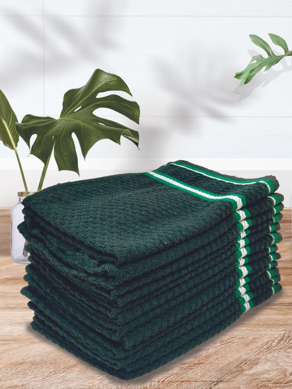 Image of Athom Living Popcorn Textured Solid Cotton Hand Towel Green 35x55 cm Set of 12