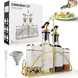 SXTIHD Botella de aceite y vinagre de 200 ml*2 y recipiente para especias de 120 ml*2, 5 en 1, dispensador de pimienta con embudo y cepillo duro (película de plástico)