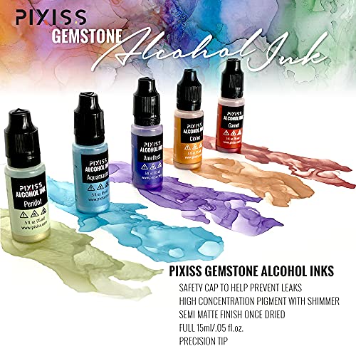 Color Metallic Alcohol Ink Set, Gemstone Colors, Colored Metallic Mixatives With Extreme Shimmer For Alcohol Ink Paper, Large 0.5 Ounce Inks #TOP1