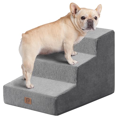 EHEYCIGA Dog Stairs for Small Dog 15.7”H, 3-Step Slope Dog Stairs for Couch and Sofa, Pet Steps with Non-Slip Bottom, Low Ramp and Larger Step Area