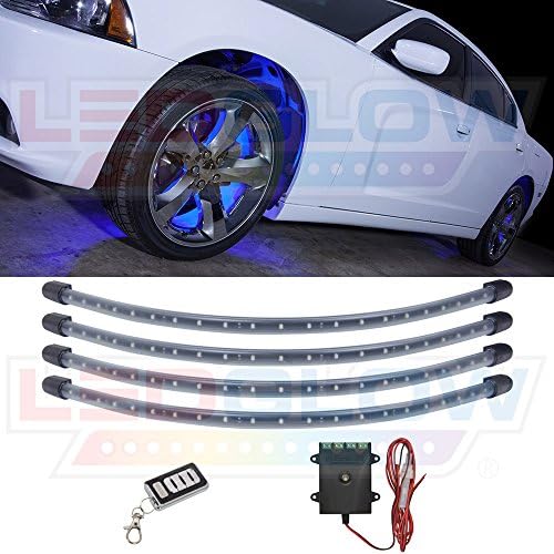 LEDGlow4pc Blue LED Wheel Well Fender Accent Neon Lighting Kit for Cars & Trucks - 6 Patterns - Music Mode - 24" Water Resistant Flexible Tubes - Includes Control Box & Wireless Remote