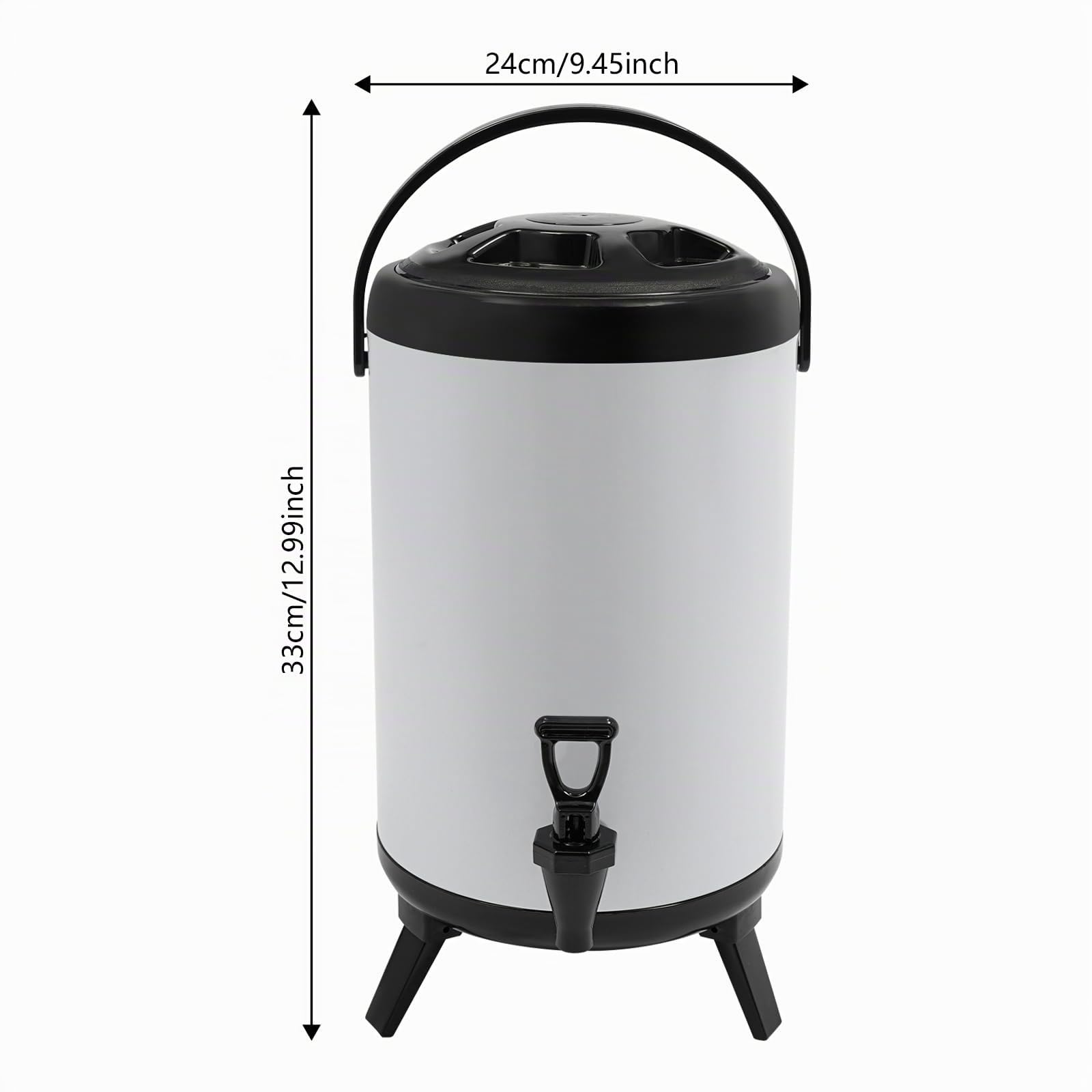 Termo de 10 litros con boquilla – Dispensador de bebidas aislado para bebidas calientes y frías (blanco) – Jarra de acero inoxidable con doble aislamiento – ideal para limonada, té helado y café