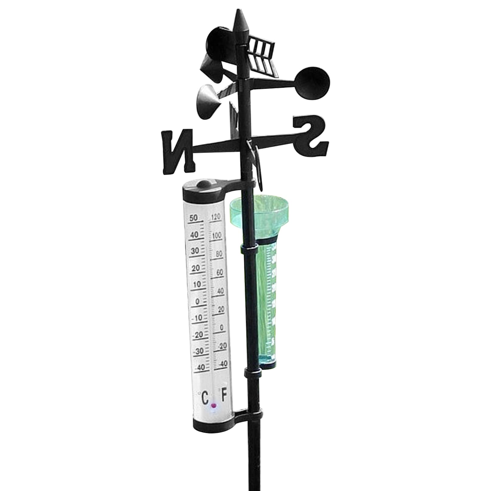 Drahtlose Wetterstation mit drehbarer Halterung 55'' mit Regenmesser-Thermometerfahne für den Garten
