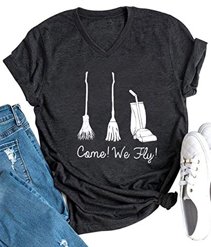 Women's Plus Size Halloween Shirts Vintage Come We Fly Witch T Shirts Hocus Pocus Graphic T Shirt Sanderson Sisters Tops