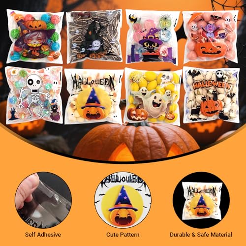 koutey 200 Pcs Halloween Goodie Bags Small Cellophane Treat Bags, 8 Styles Self Adhesive Clear Cookie Treat Candy Bags for Halloween Party Favors, Homemade Crafts, Snack Goody Gift Packing - image 4