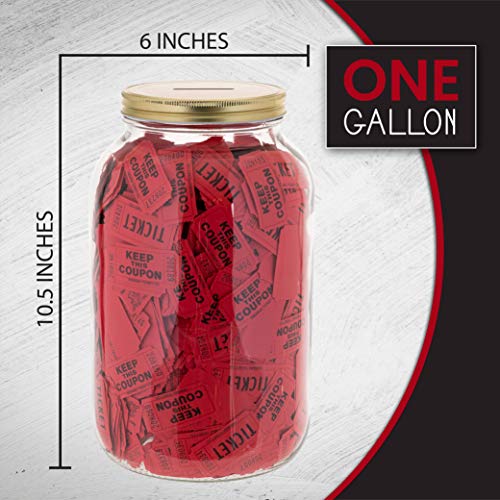 Mason Large Coin Bank with Slotted Gold Lid - Holds Up to $3,000 in Quarters - 1 Gallon Glass Money Jar for Piggy Bank, Tips, Raffle Tickets & Donations - Made in USA - Thumbnail 7