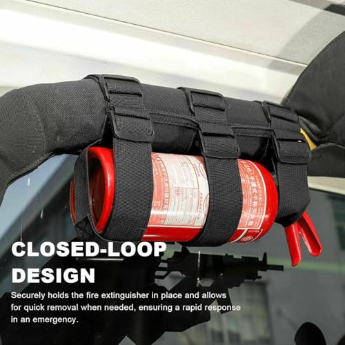 Image of Ohleats Roll Bar Fire Extinguisher Holder, Adjustable Fire Extinguisher Mount Strap with American Flag Pattern, Car Accessories Fixed Belt for Wrangler JK JKU TJ CJ Gladiator (Black-2PCS)