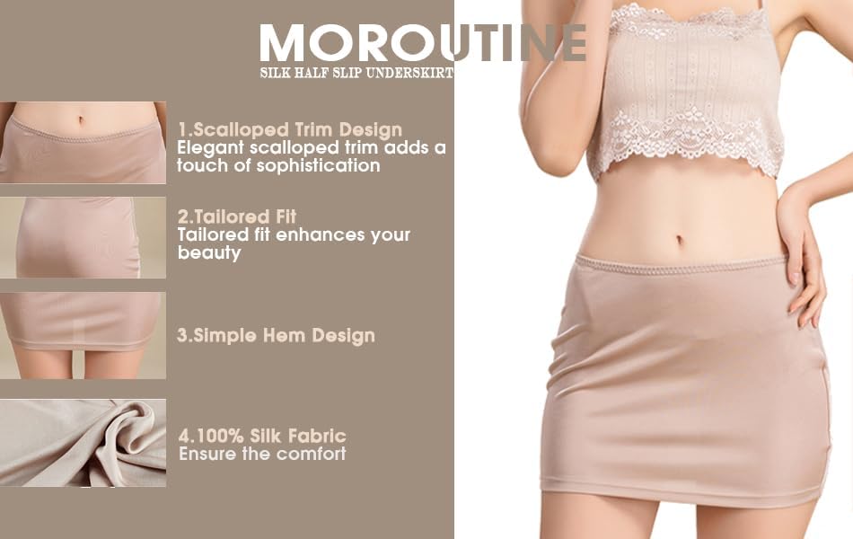 Women's Silk Half Slip Lace Trim Waist Short Underskirt Anti Cling Seamless Under Dress - Image 4