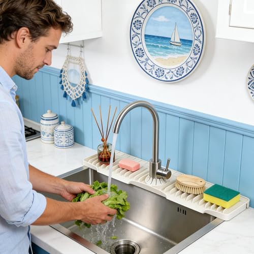 Protector contra salpicaduras de silicona con autodrenaje para grifo de cocina 4