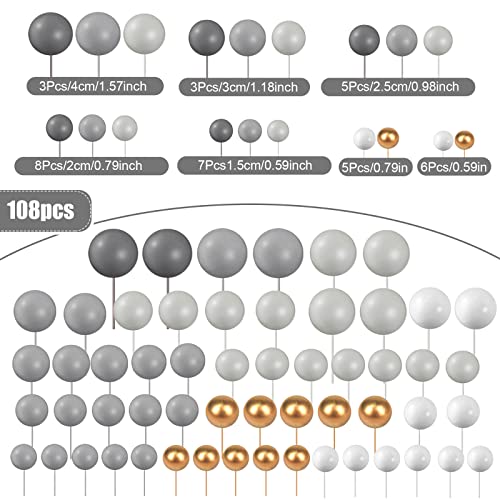 Tondiamo 108 Pcs Balls Cake Topper Balloons Cupcake Topper Diy Cake Insert Topper Foam Cake Balls Baking Decoration For Wedding Anniversary Birthday (Dark Gray, Gray, Light Gray,Multi Sizes) #TOP2