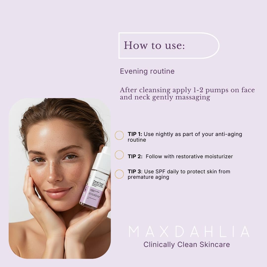 MAXDAHLIA Petal Peel 20% AHA + Bakuchiol At Home Peel – Lactic & Mandelic Acid Night Serum for Face – Retinol Alternative for Dark Spots, Fine Lines & Acne Scars - Image 9