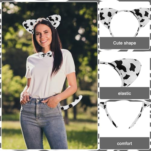 GAROMIA Dalmatiner Kostüm Set 4 Stück Dalmatiner Ohren Hund Schwanz Fliege Socken Tier Kostüm Set Hunde Fasching Party Halloween Zubehör für Damen Kinder Cosplay Maskerade Schwarz Weiß
