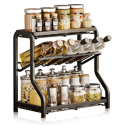 3 Livelli Portaspezie Salvaspazio, Porta Spezie Cucina Acciaio Inossidabile con 3 Mensole,Senza Forare,Multifunzionale Organizer Spezie Cucina per Barattoli,Spezie o Condimenti