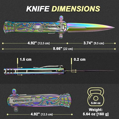 LIUGEYI Skull Folding Pocket Knife with Clip, Cool Folding Knife, Collectible Knives, Hunting Survival Camping EDC Tool, Gifts for Men & Women - Thumbnail 3