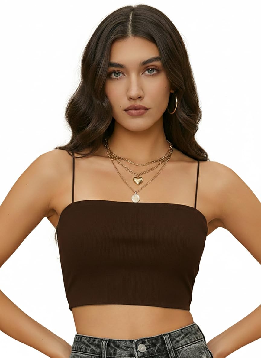 istyle can Women Solid Ribbed Straight Neck Spaghetti Crop Cami-picture-33